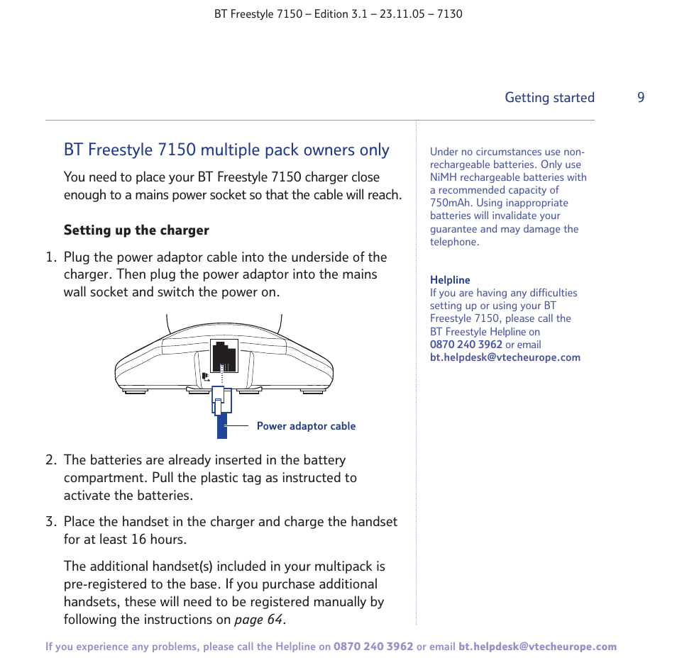 Bt freestyle 7150 multiple pack owners only | BT 7150 User Manual | Page 9 / 80