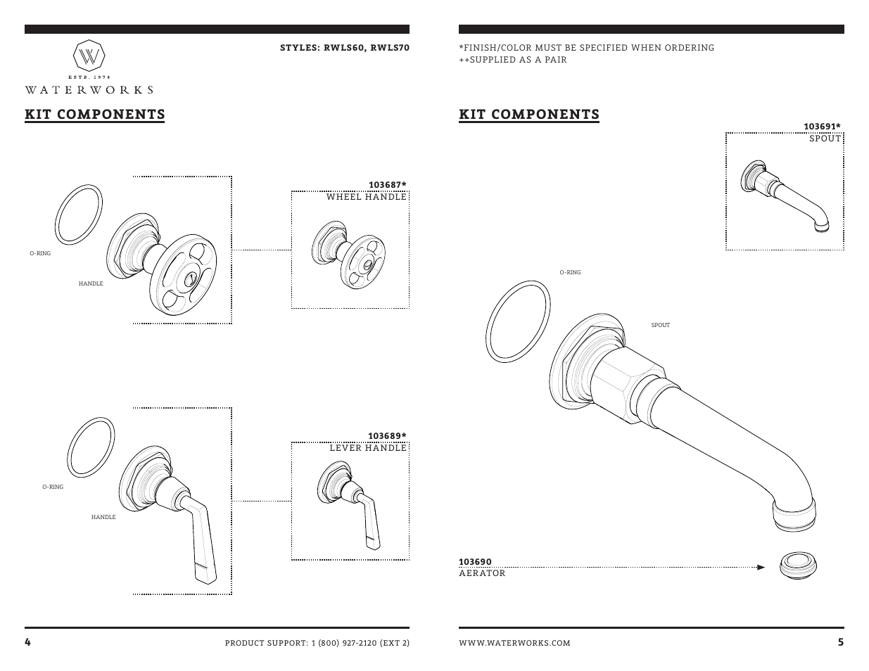 Kit components | Waterworks R.W. Atlas Low Profile Three Hole Wall Mounted Lavatory Faucet with Metal Lever Handles User Manual | Page 7 / 10