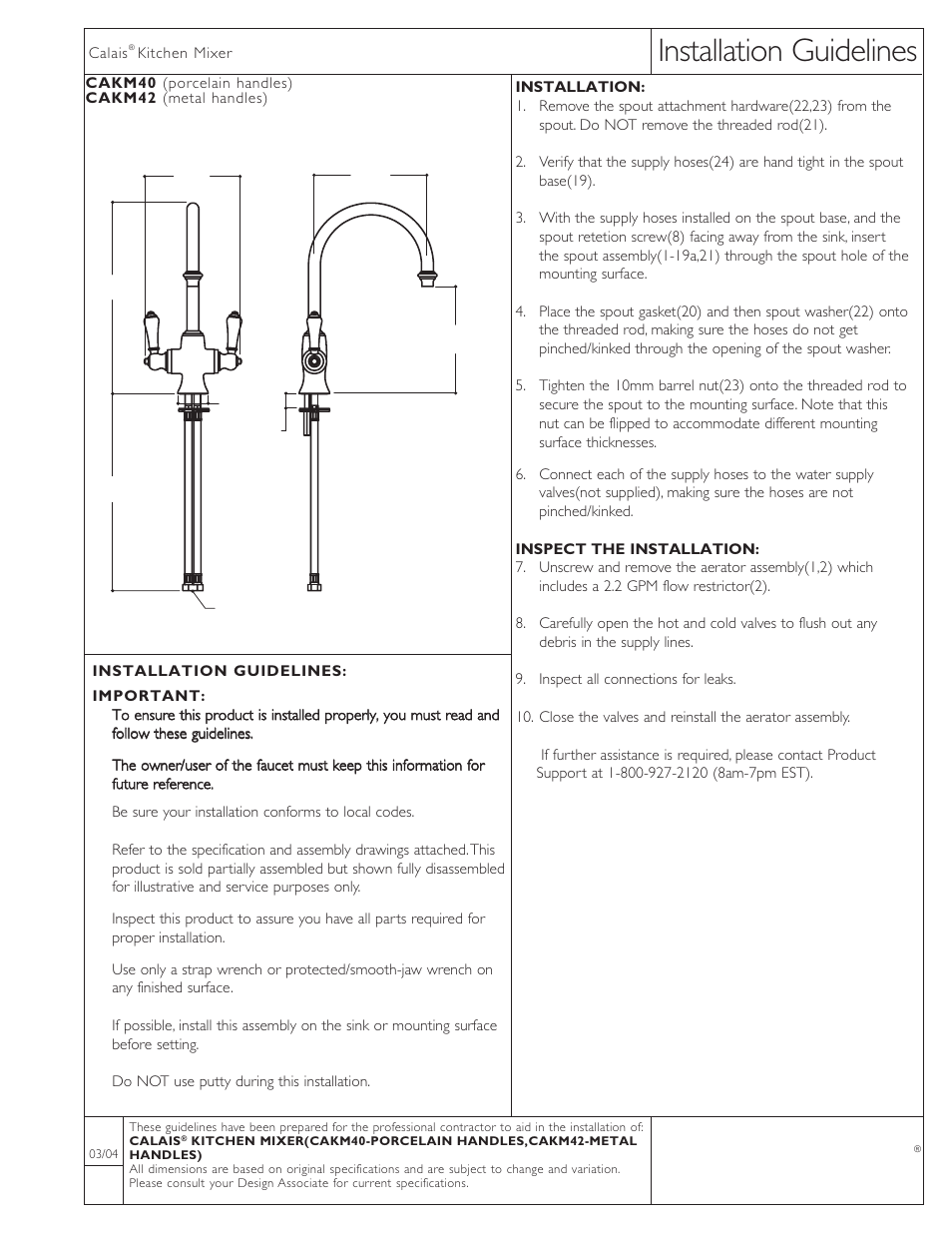 Waterworks Calais One Hole Gooseneck Kitchen Faucet, Metal Lever Handles User Manual | 2 pages