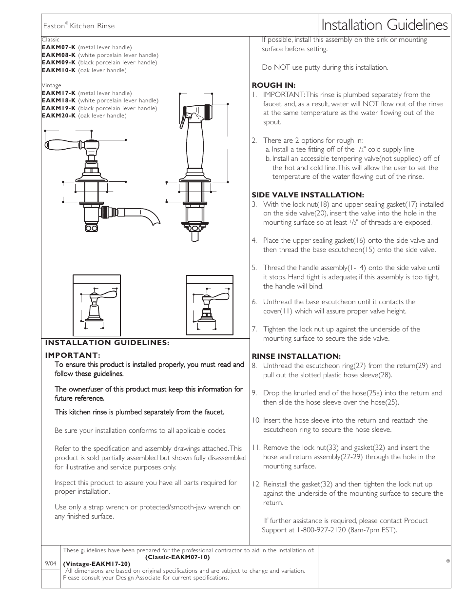 Waterworks Easton Vintage Spray with Oak Lever Handles User Manual | 3 pages