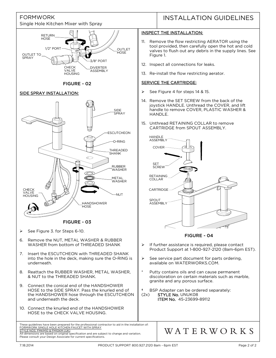 Installation guidelines, Formwork | Waterworks Formwork One Hole Low Profile Kitchen Faucet, Metal Joystick Handle and Spray User Manual | Page 2 / 2