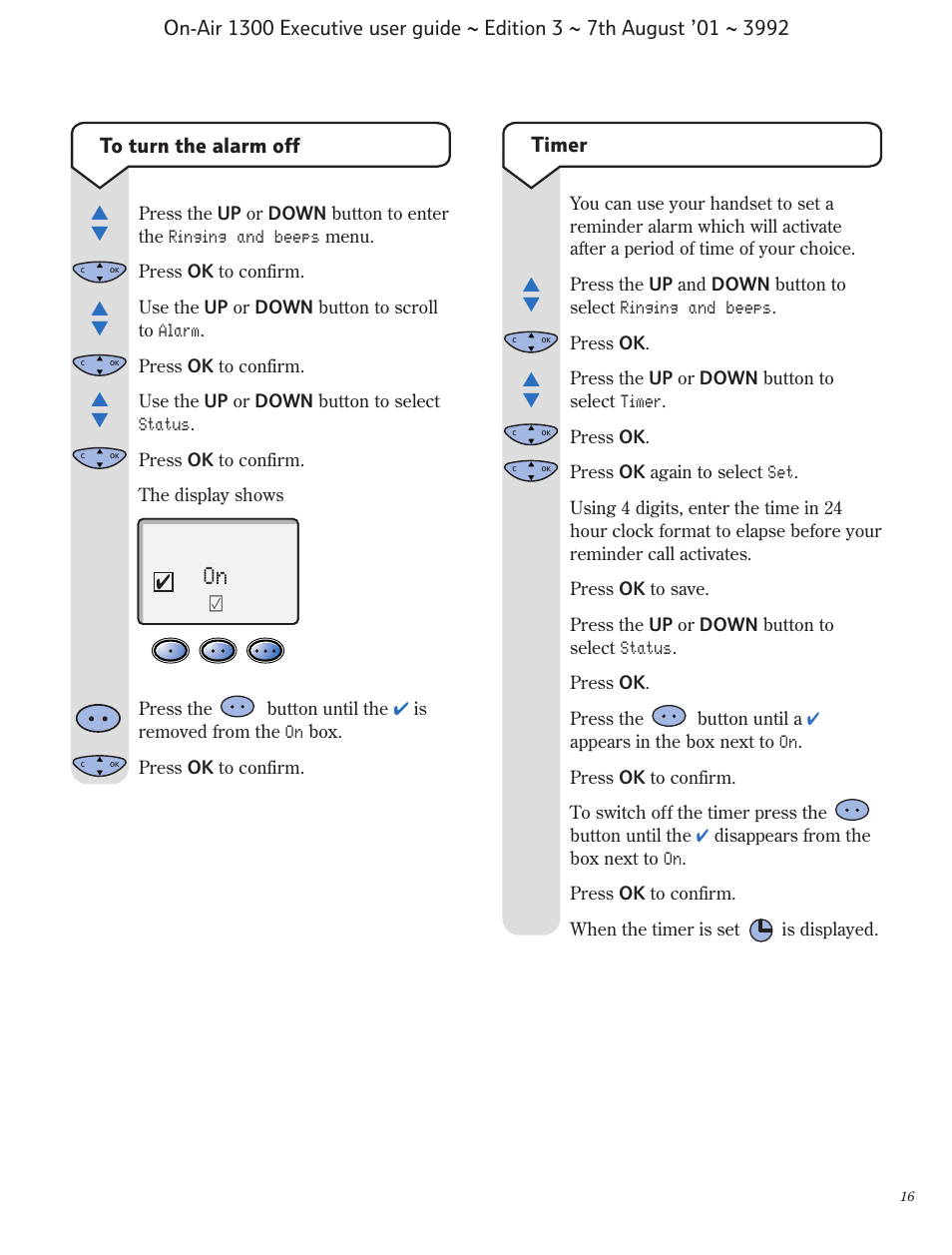 Timer | BT 1300 Executive User Manual | Page 17 / 41