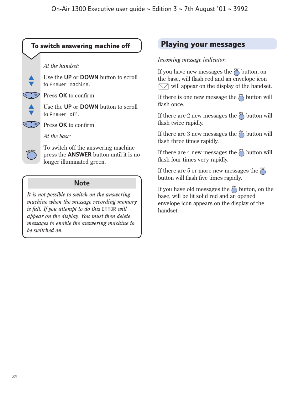 Playing your messages | BT 1300 Executive User Manual | Page 26 / 41