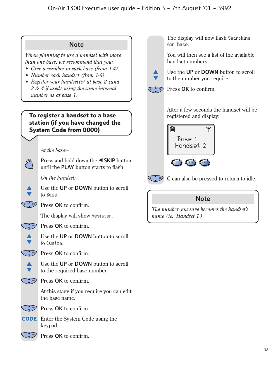 Base 1 handset 2 | BT 1300 Executive User Manual | Page 33 / 41