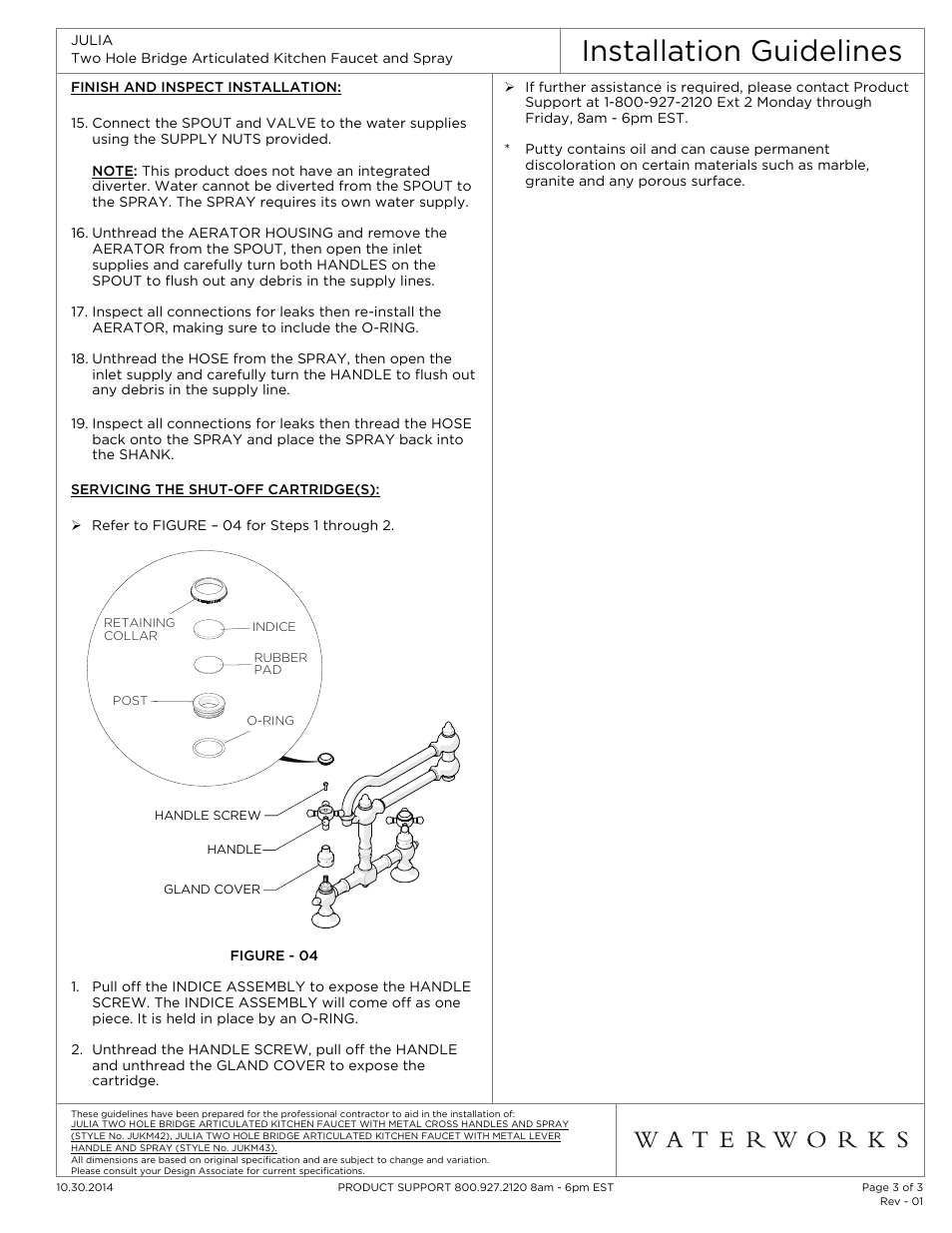 Installation guidelines | Waterworks Julia Two Hole Bridge Articulated Kitchen Faucet, Metal Lever Handles and Spray User Manual | Page 3 / 3