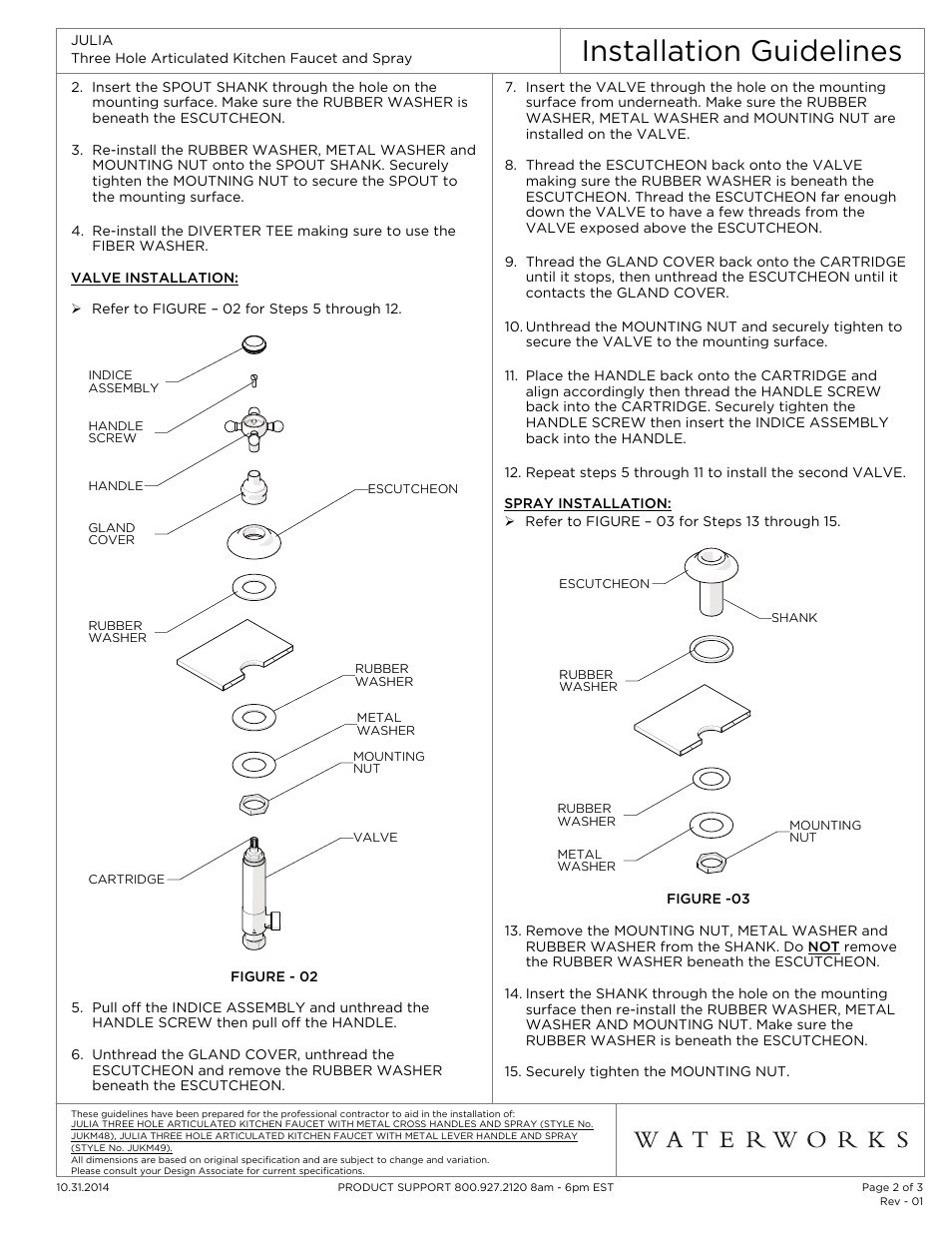 Installation guidelines | Waterworks Julia Three Hole Articulated Kitchen Faucet, Metal Lever Handles and Spray User Manual | Page 2 / 3