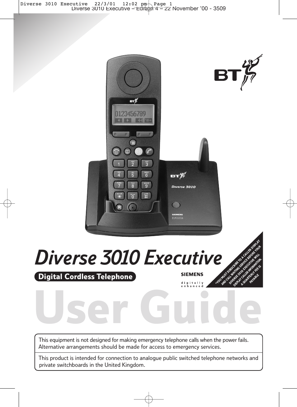 BT 3010 Executive User Manual | 62 pages