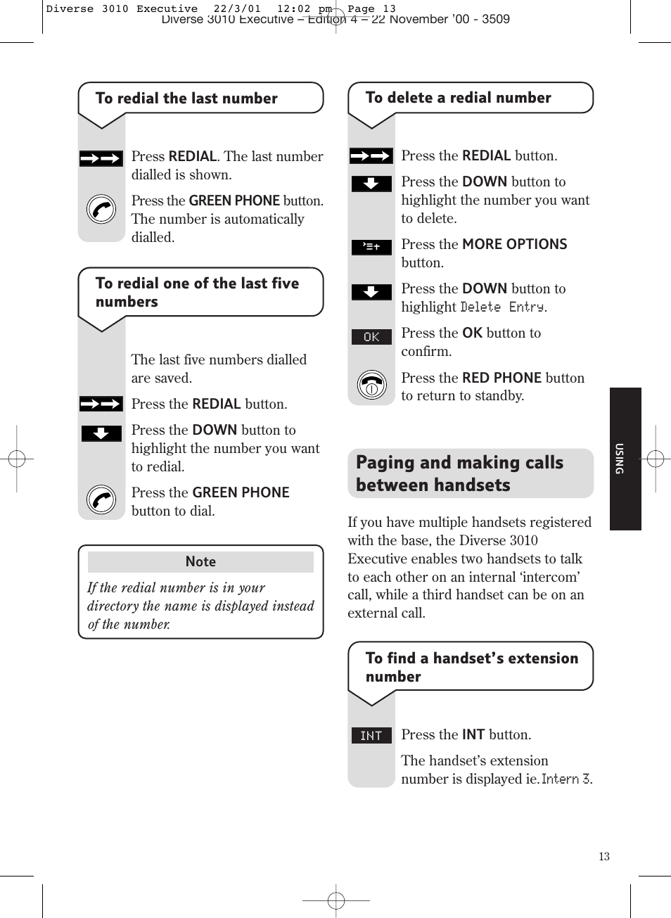 Paging and making calls between handsets | BT 3010 Executive User Manual | Page 17 / 62