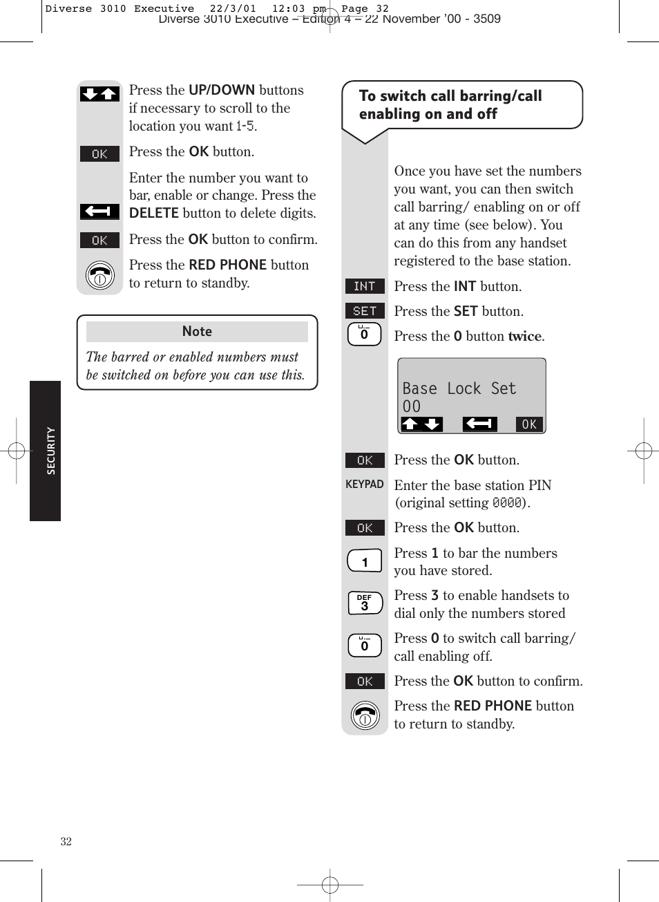 Base lock set 00 | BT 3010 Executive User Manual | Page 36 / 62