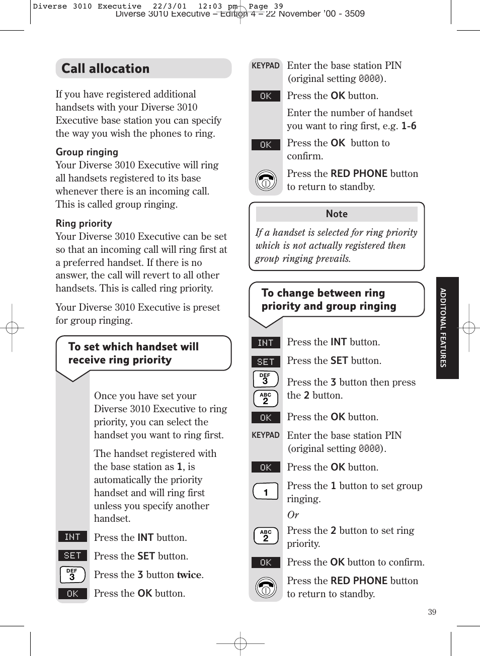 Call allocation | BT 3010 Executive User Manual | Page 43 / 62