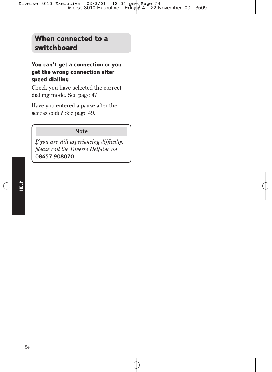 When connected to a switchboard | BT 3010 Executive User Manual | Page 58 / 62