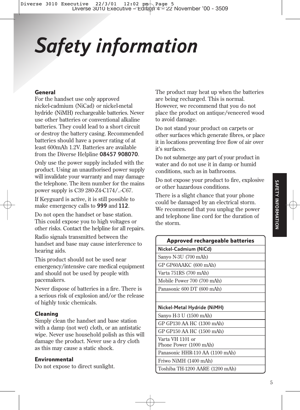 Safety information | BT 3010 Executive User Manual | Page 9 / 62