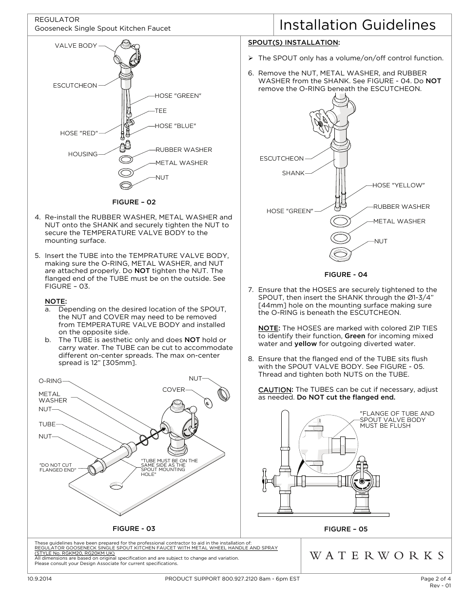 Installation guidelines | Waterworks Regulator Gooseneck Single Spout Kitchen Faucet, Metal Wheel Handle and Spray User Manual | Page 2 / 4