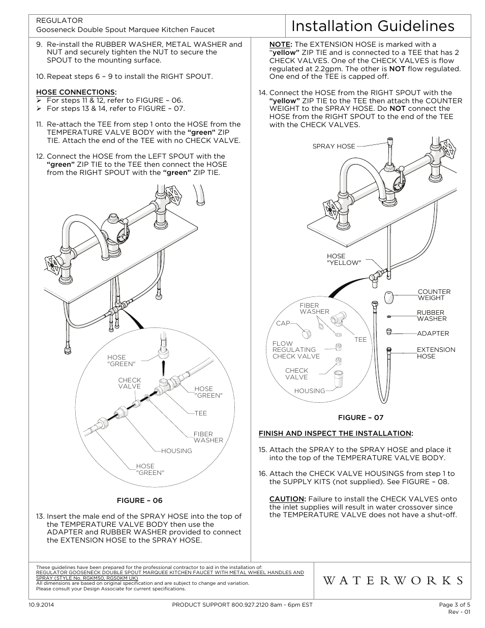 Installation guidelines | Waterworks Regulator Gooseneck Double Spout Marquee Kitchen Faucet, Metal Wheel Handles and Spray User Manual | Page 3 / 5