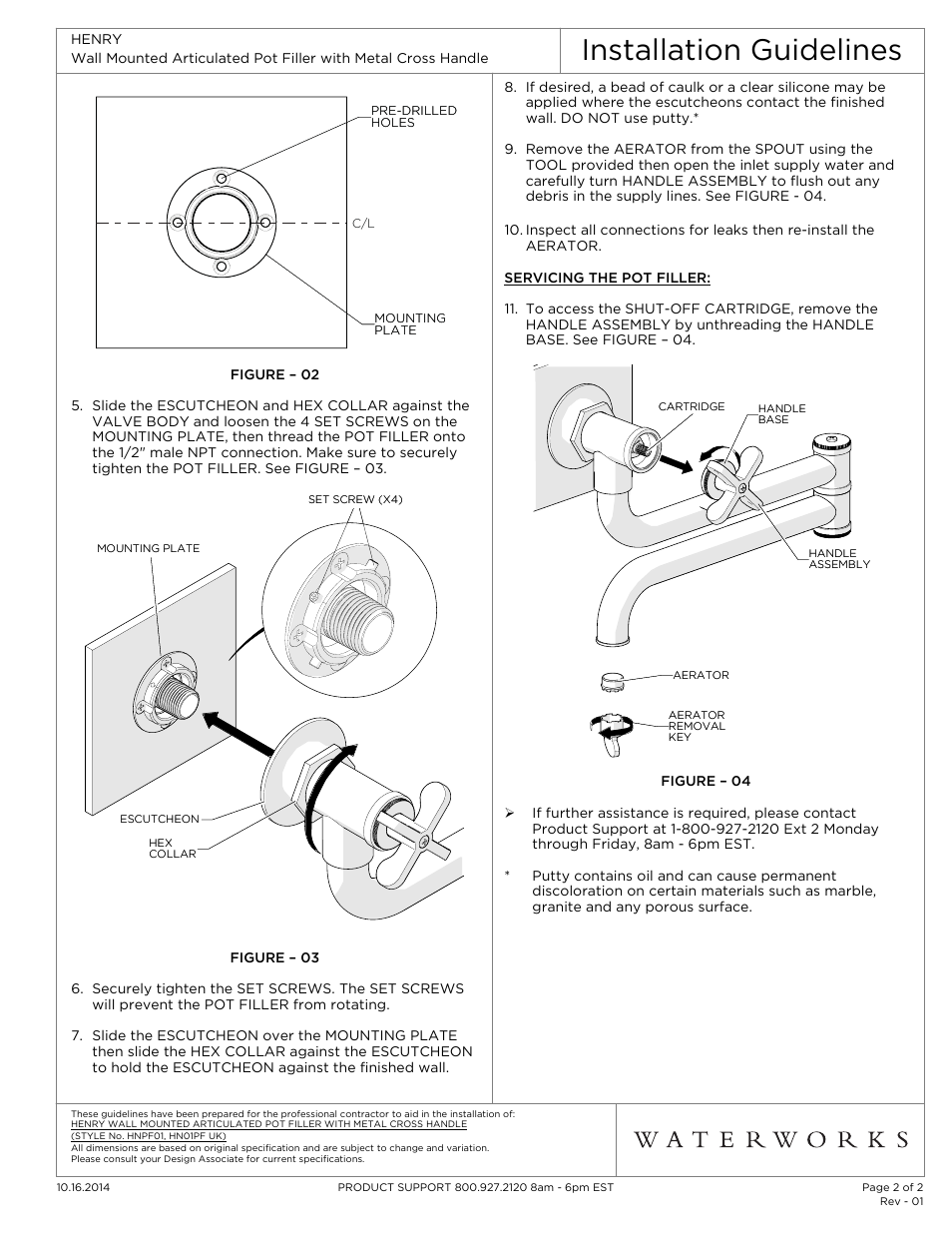 Installation guidelines | Waterworks Henry Wall Mounted Articulated Pot Filler, Metal Cross Handle User Manual | Page 2 / 2