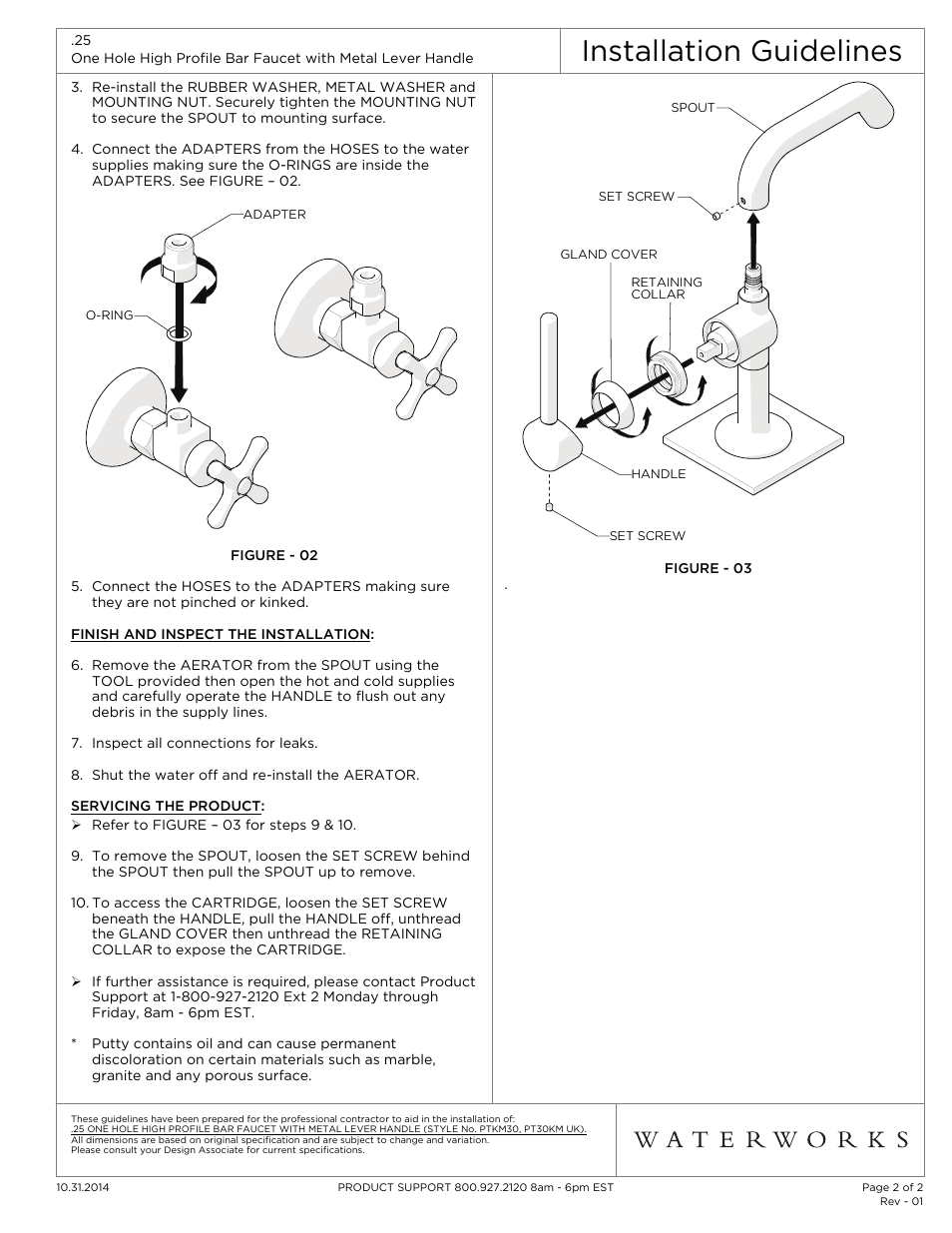 Installation guidelines | Waterworks .25 One Hole High Profile Bar Faucet, Metal Handle User Manual | Page 2 / 2