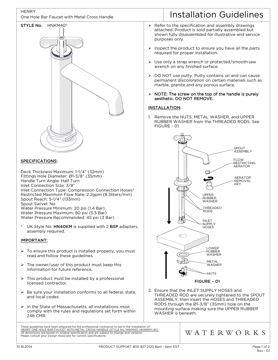 Waterworks Henry One Hole Bar Faucet , Metal Cross Handle User Manual | 2 pages