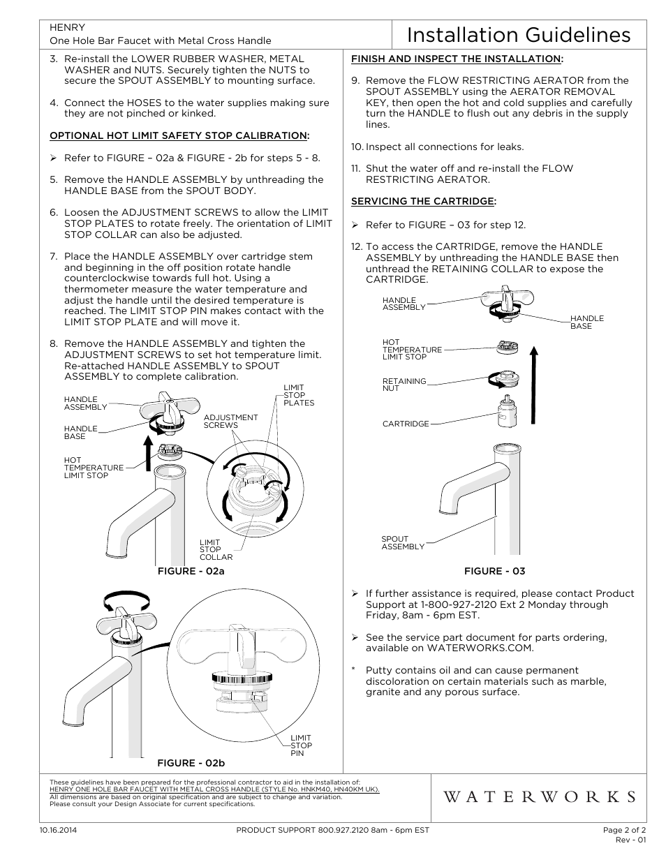 Installation guidelines | Waterworks Henry One Hole Bar Faucet , Metal Cross Handle User Manual | Page 2 / 2