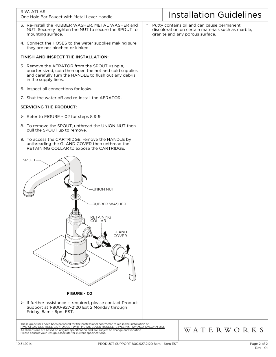 Installation guidelines | Waterworks R.W. Atlas One Hole Bar Faucet, Metal Lever Handle User Manual | Page 2 / 2