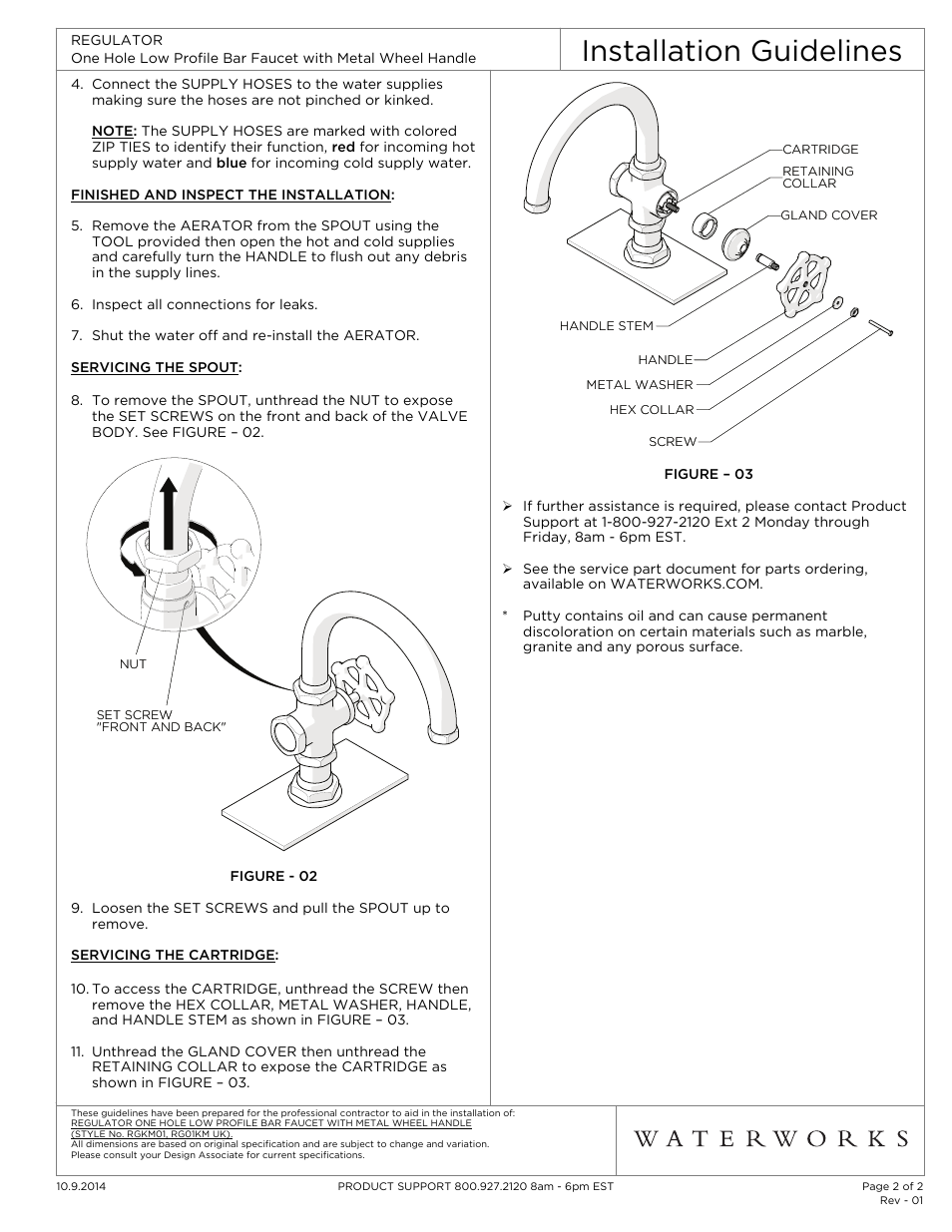 Installation guidelines | Waterworks Regulator One Hole Low Profile Bar Faucet, Metal Wheel Handle User Manual | Page 2 / 2