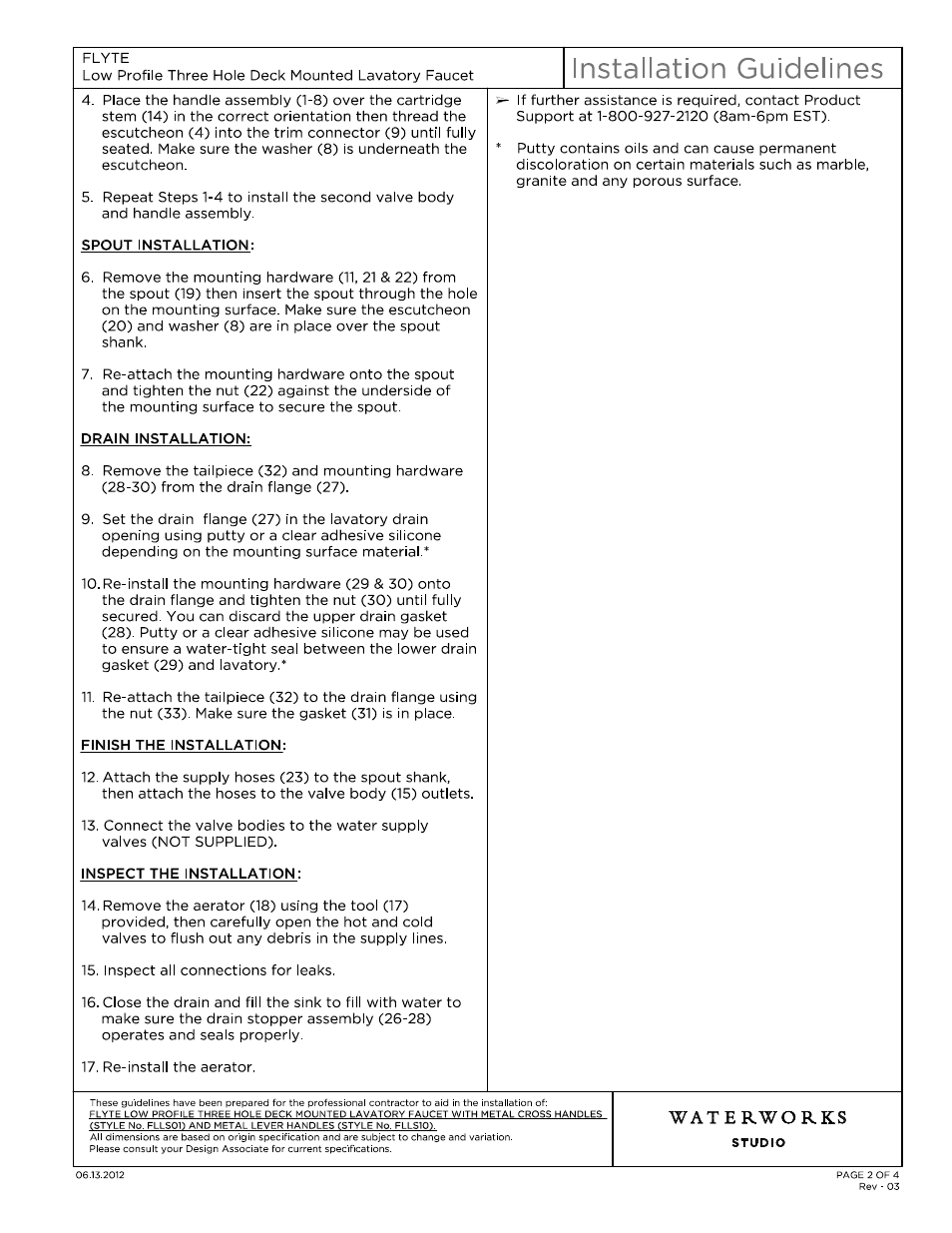 Flls01_10_ig model (2) | Waterworks Flyte Low Profile Three Hole Deck Mounted Lavatory Faucet with Metal Lever Handles User Manual | Page 2 / 11