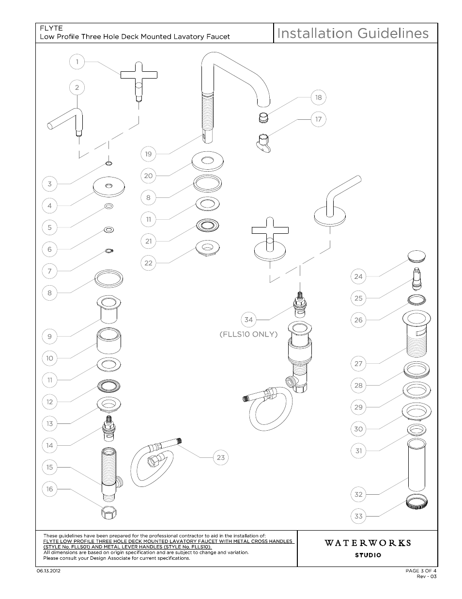 Flls01_10_ig model (3) | Waterworks Flyte Low Profile Three Hole Deck Mounted Lavatory Faucet with Metal Lever Handles User Manual | Page 3 / 11