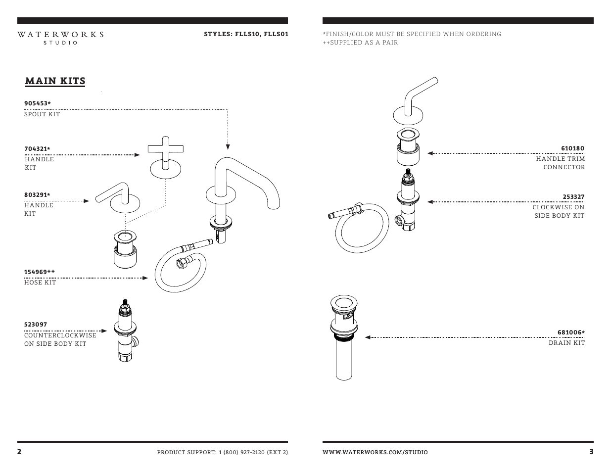 Main kits | Waterworks Flyte Low Profile Three Hole Deck Mounted Lavatory Faucet with Metal Lever Handles User Manual | Page 7 / 11