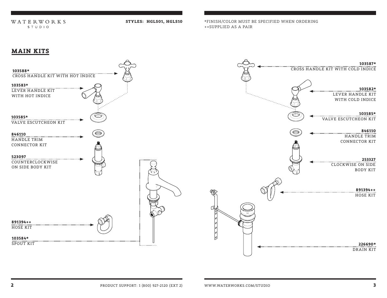 Main kits | Waterworks Highgate Low Profile Three Hole Deck Mounted Lavatory Faucet with White Porcelain Lever Handles User Manual | Page 6 / 10