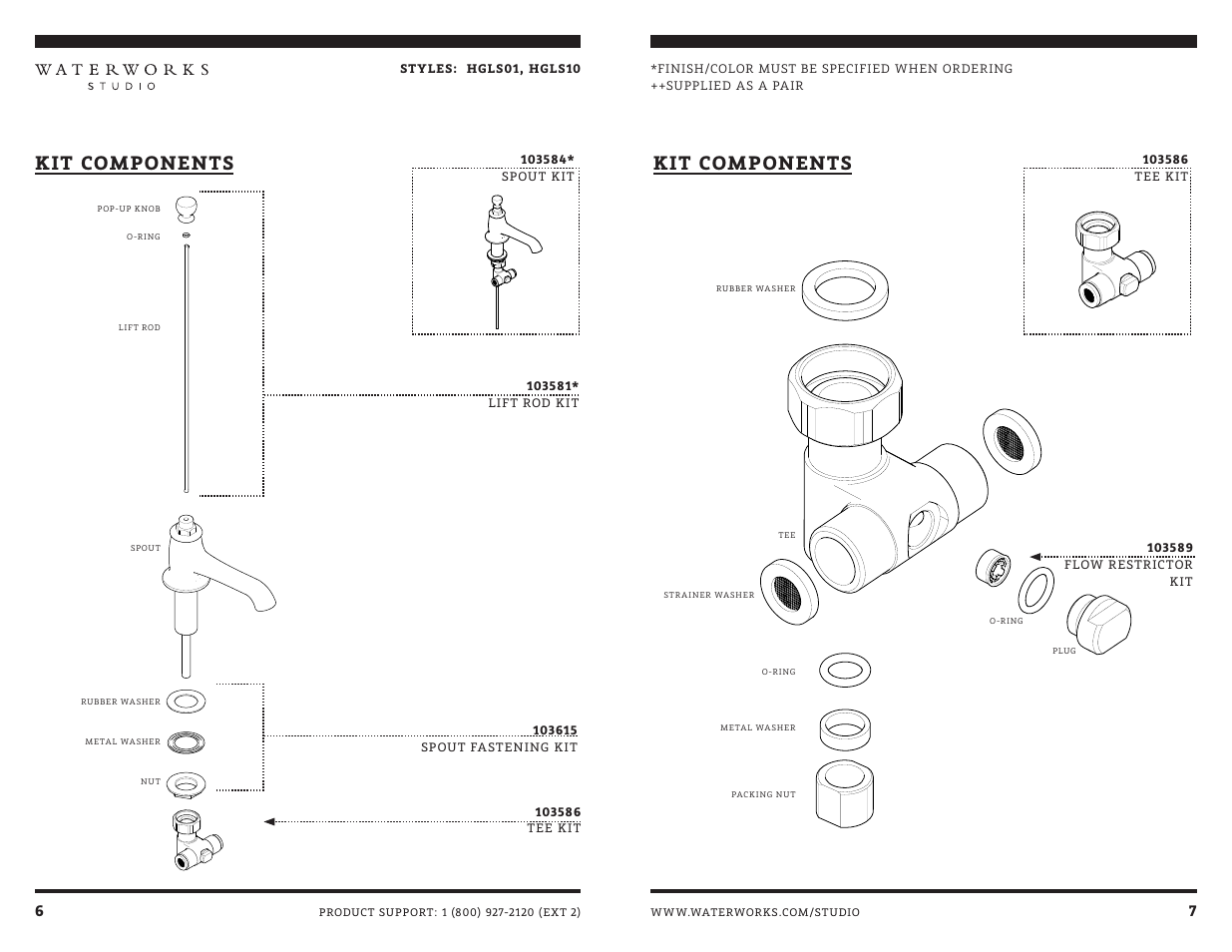 Kit components | Waterworks Highgate Low Profile Three Hole Deck Mounted Lavatory Faucet with White Porcelain Lever Handles User Manual | Page 8 / 10