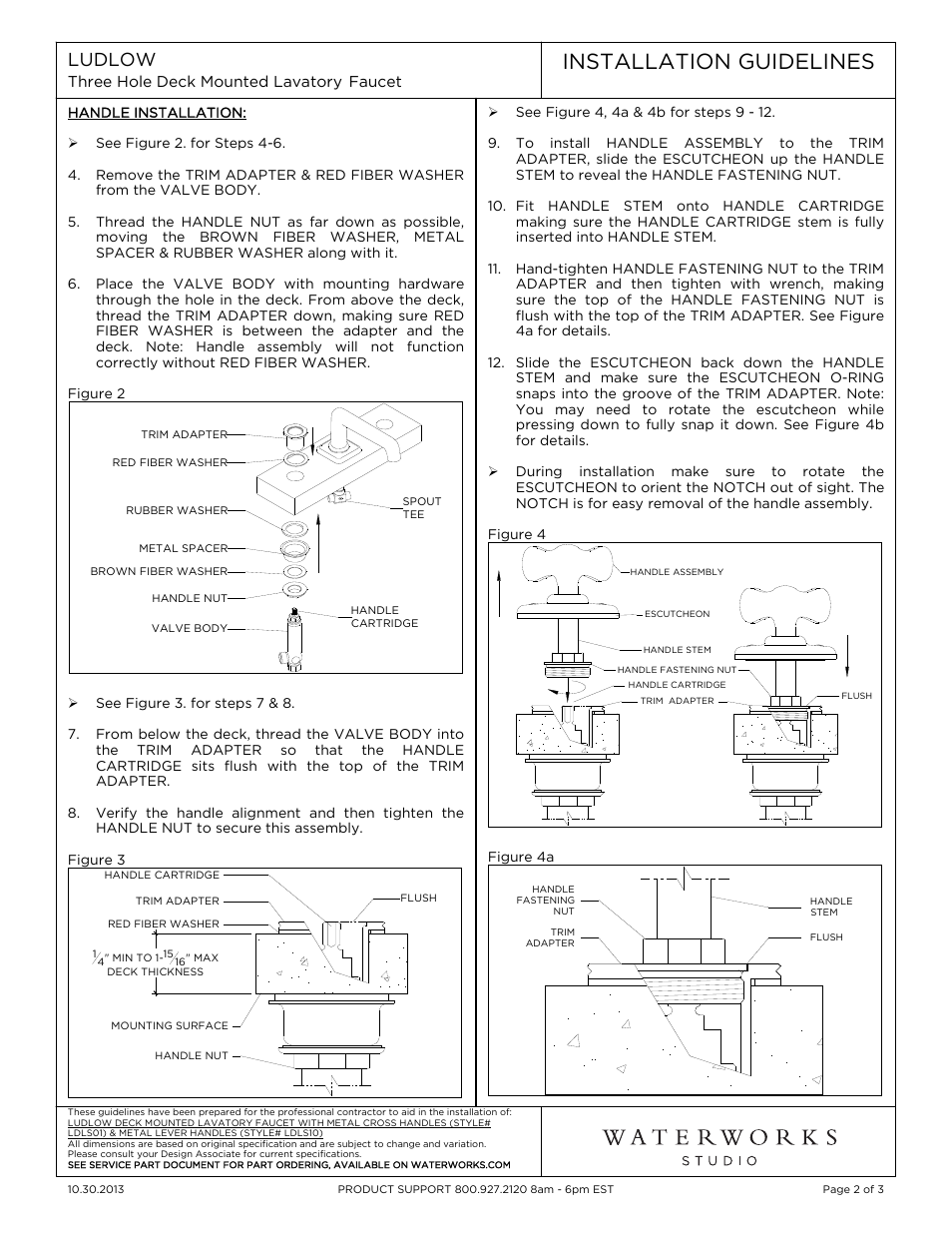 Installation guidelines, Ludlow | Waterworks Ludlow Low Profile Three Hole Deck Mounted Lavatory Faucet with Metal Lever Handles User Manual | Page 2 / 3