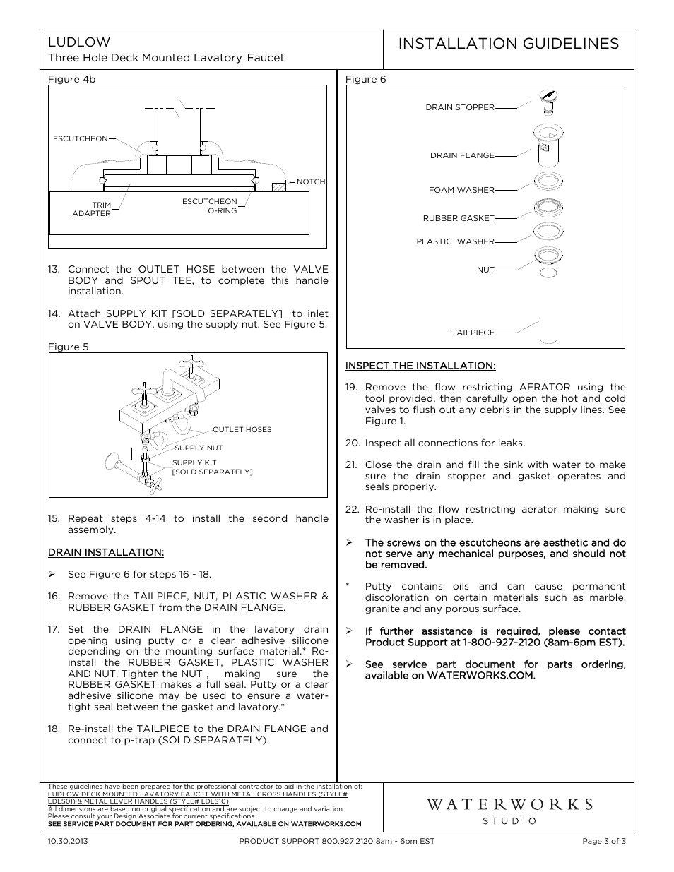 Installation guidelines, Ludlow | Waterworks Ludlow Low Profile Three Hole Deck Mounted Lavatory Faucet with Metal Lever Handles User Manual | Page 3 / 3