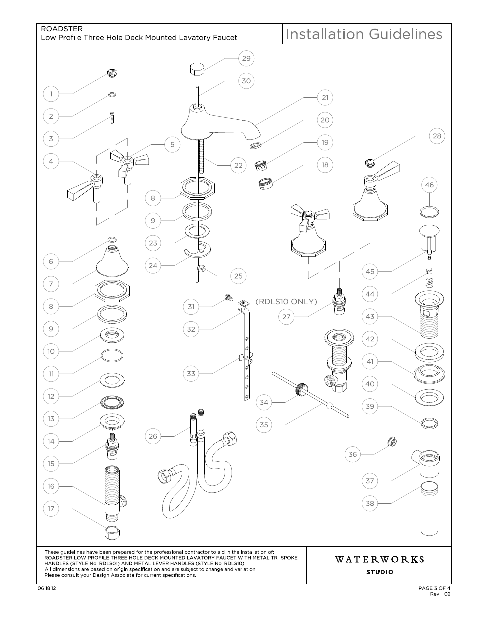 Rdls01_10_ig model (3) | Waterworks Roadster Low Profile Three Hole Deck Mounted Lavatory Faucet with Metal Lever Handles User Manual | Page 3 / 13