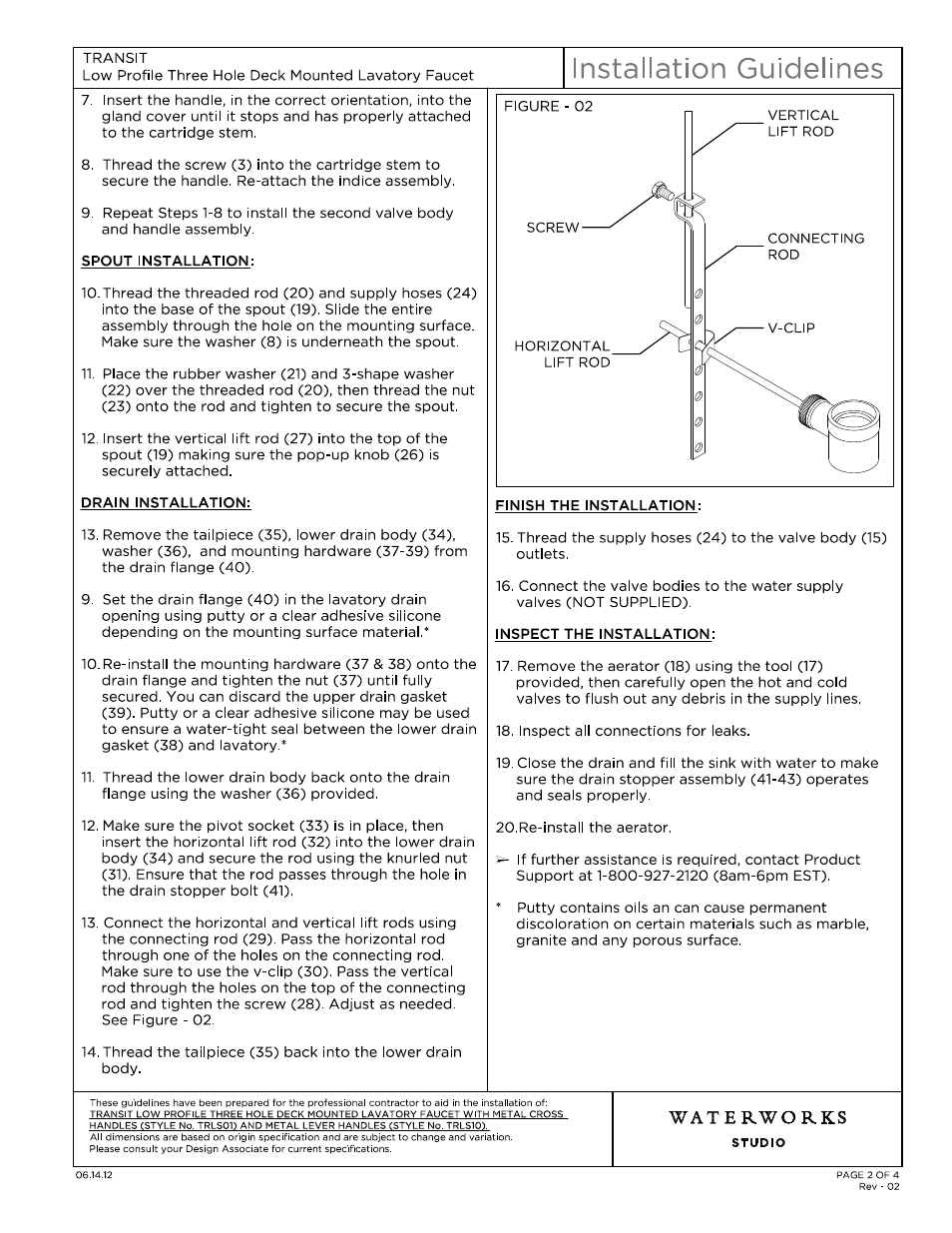 Waterworks Transit Low Profile Three Hole Deck Mounted Lavatory Faucet with Metal Lever Handles User Manual | Page 2 / 11