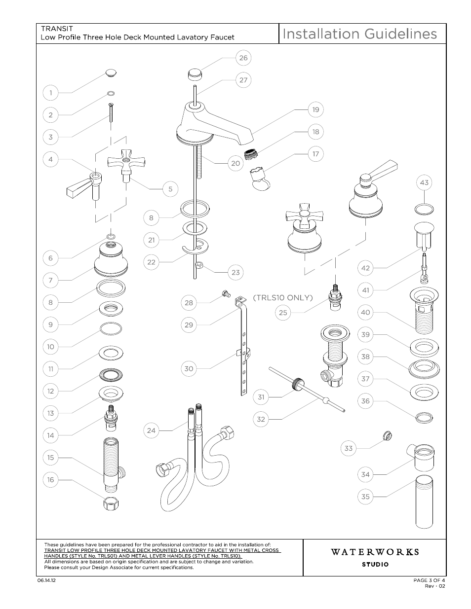 Trls01_10_ig model (3) | Waterworks Transit Low Profile Three Hole Deck Mounted Lavatory Faucet with Metal Lever Handles User Manual | Page 3 / 11