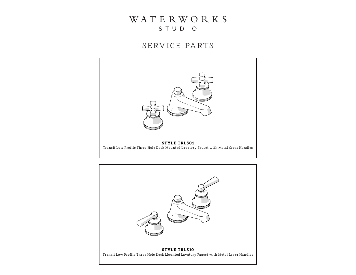 Serv ice pa rts | Waterworks Transit Low Profile Three Hole Deck Mounted Lavatory Faucet with Metal Lever Handles User Manual | Page 5 / 11