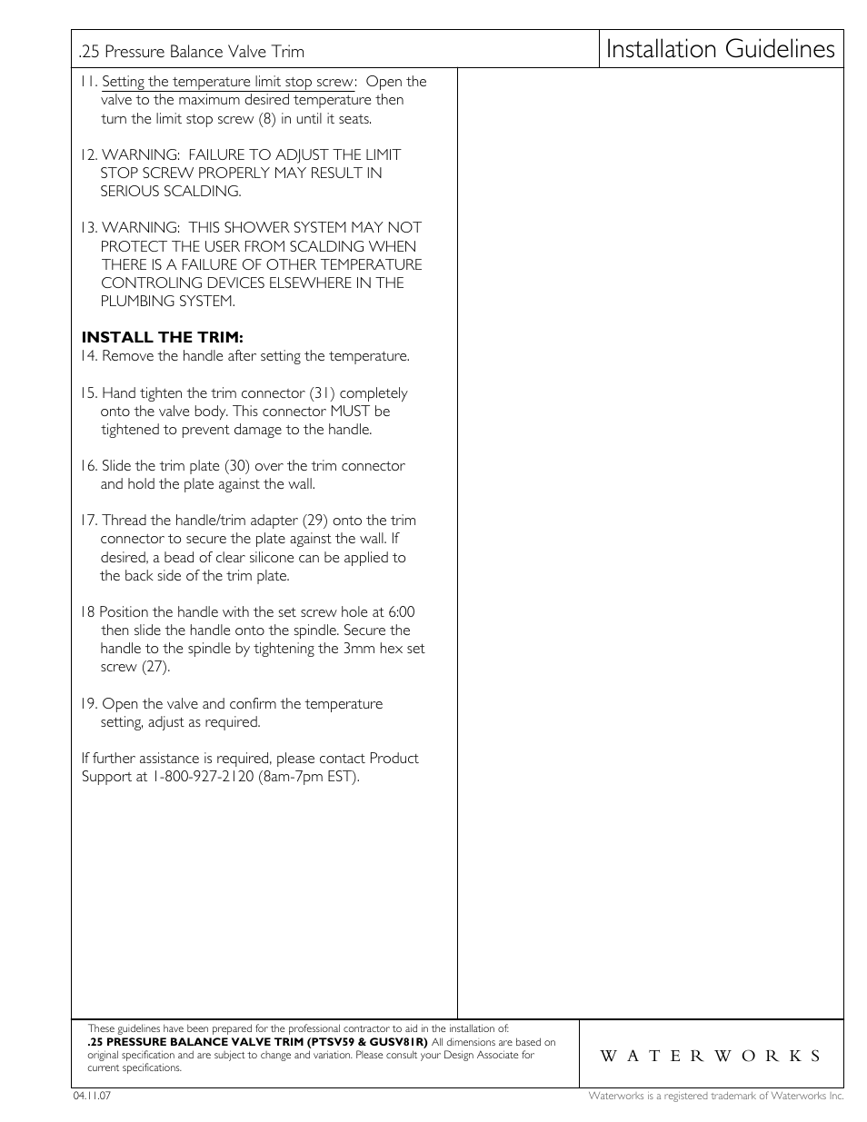 Installation guidelines | Waterworks .25 Pressure Balance Control Valve Trim with Metal Cross Handle User Manual | Page 2 / 5