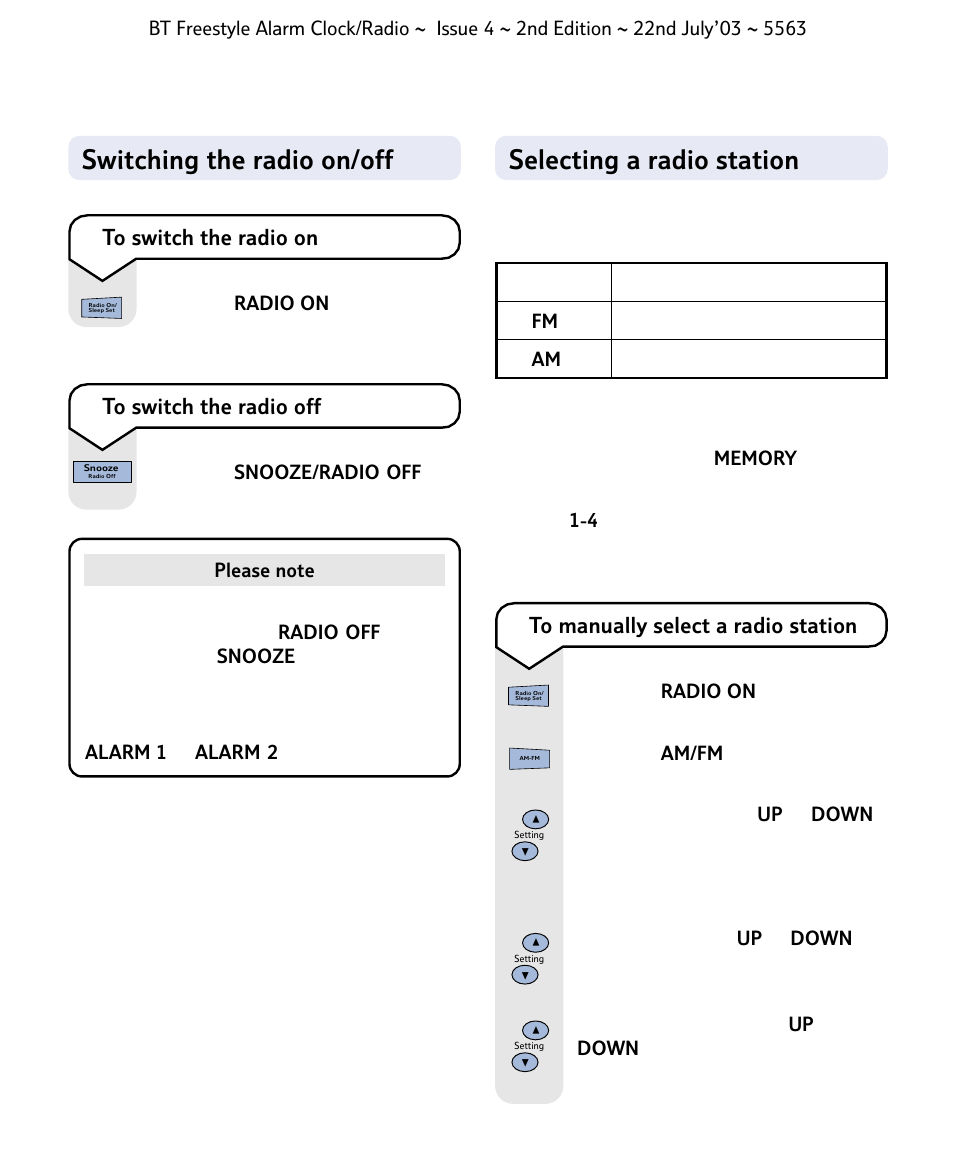 Selecting a radio station, Switching the radio on/off | BT ALARM CLOCK RADIO User Manual | Page 10 / 14