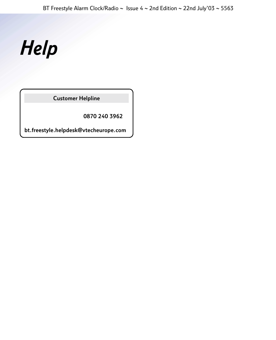Help | BT ALARM CLOCK RADIO User Manual | Page 12 / 14