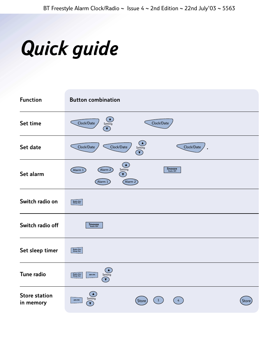 Quick guide | BT ALARM CLOCK RADIO User Manual | Page 2 / 14