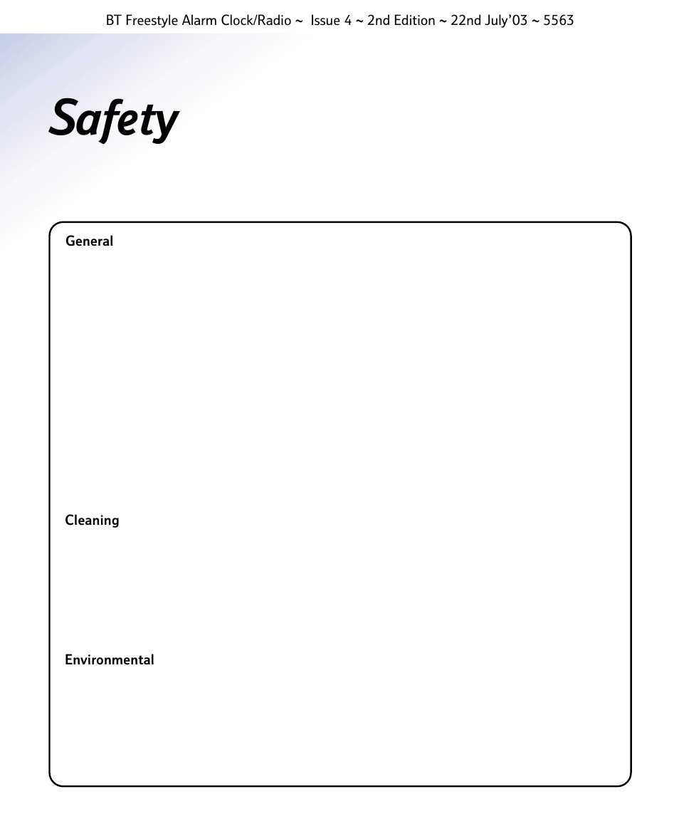 Safety | BT ALARM CLOCK RADIO User Manual | Page 5 / 14