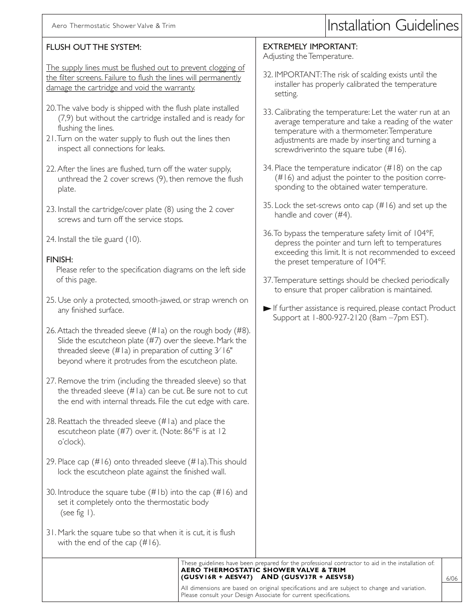 Installation guidelines | Waterworks Aero Thermostatic Control Valve Trim with Metal Lever Handle User Manual | Page 2 / 2