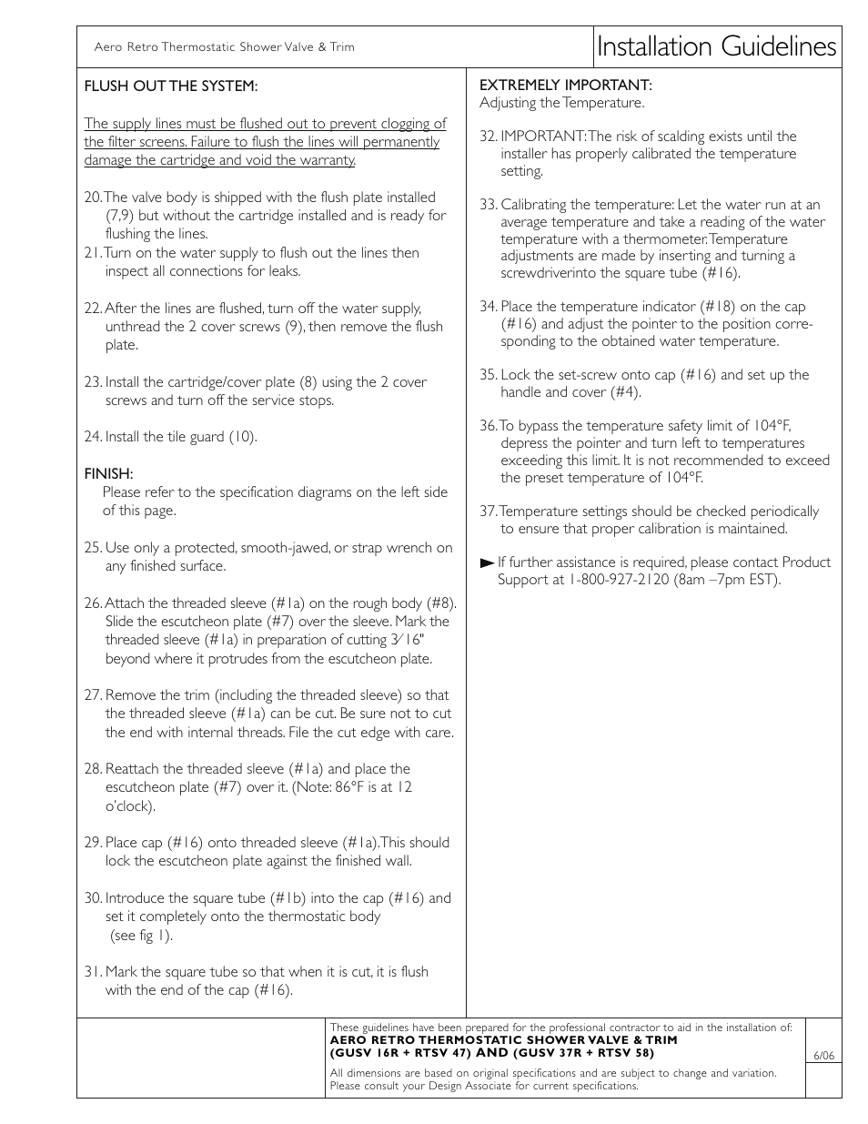 Installation guidelines | Waterworks Aero Retro Thermostatic Control Valve Trim with Metal Lever Handle User Manual | Page 2 / 2