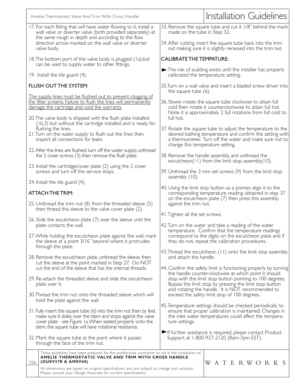 Installation guidelines | Waterworks Amelie Thermostatic Control Valve Trim with Metal Cross Handle User Manual | Page 2 / 2