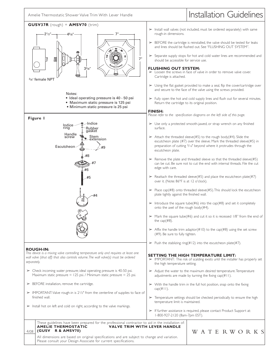 Waterworks Amelie Thermostatic Control Valve Trim with Metal Lever Handle User Manual | 1 page