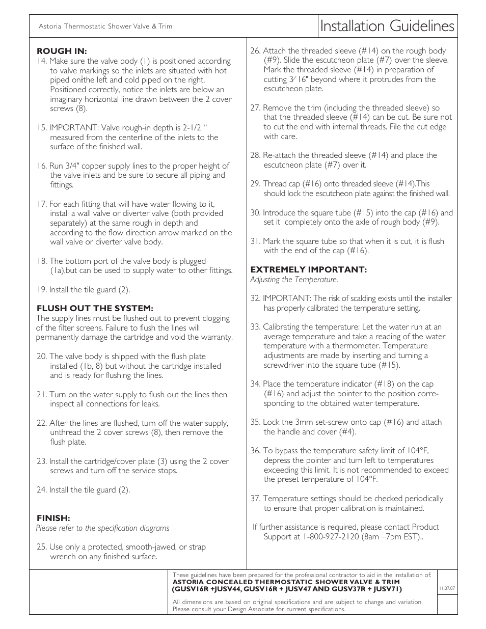 Installation guidelines | Waterworks Astoria Thermostatic Control Valve Trim with Metal Lever Handle User Manual | Page 2 / 2