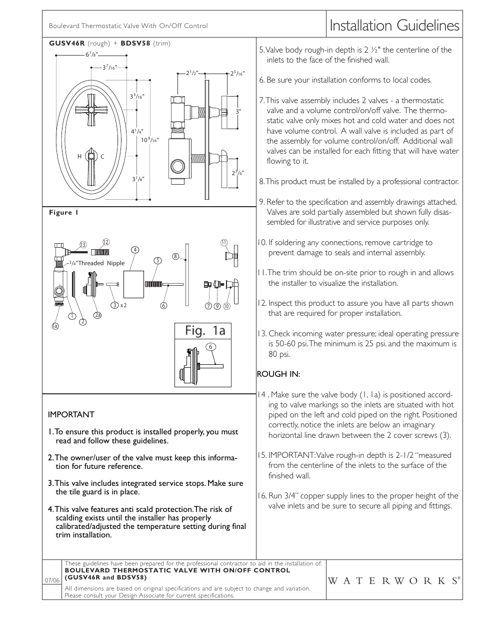 Waterworks Boulevard Thermostatic with Shutoff Trim with Metal Lever Handle User Manual | 2 pages