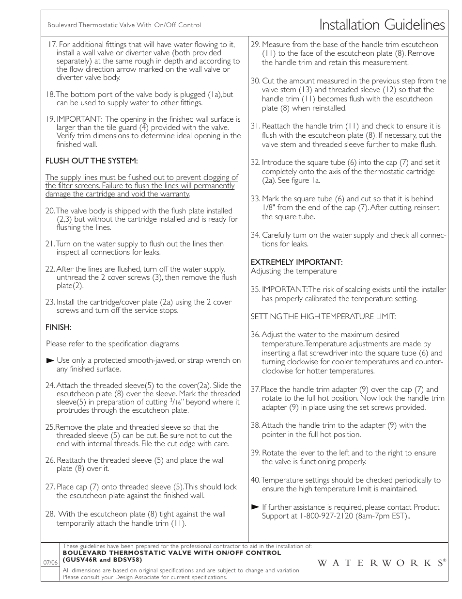 Installation guidelines | Waterworks Boulevard Thermostatic with Shutoff Trim with Metal Lever Handle User Manual | Page 2 / 2