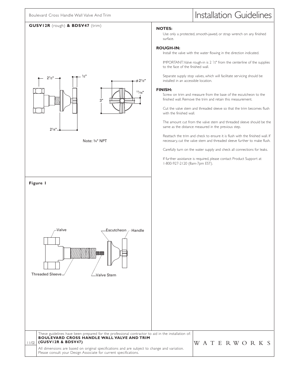 Waterworks Boulevard Volume Control Valve Trim with Metal Cross Handle User Manual | 1 page