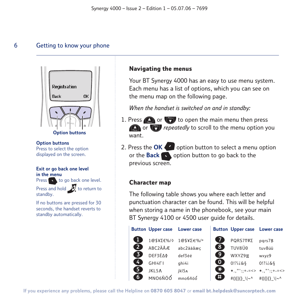 6getting to know your phone | BT SYNERGY 4000 User Manual | Page 6 / 12