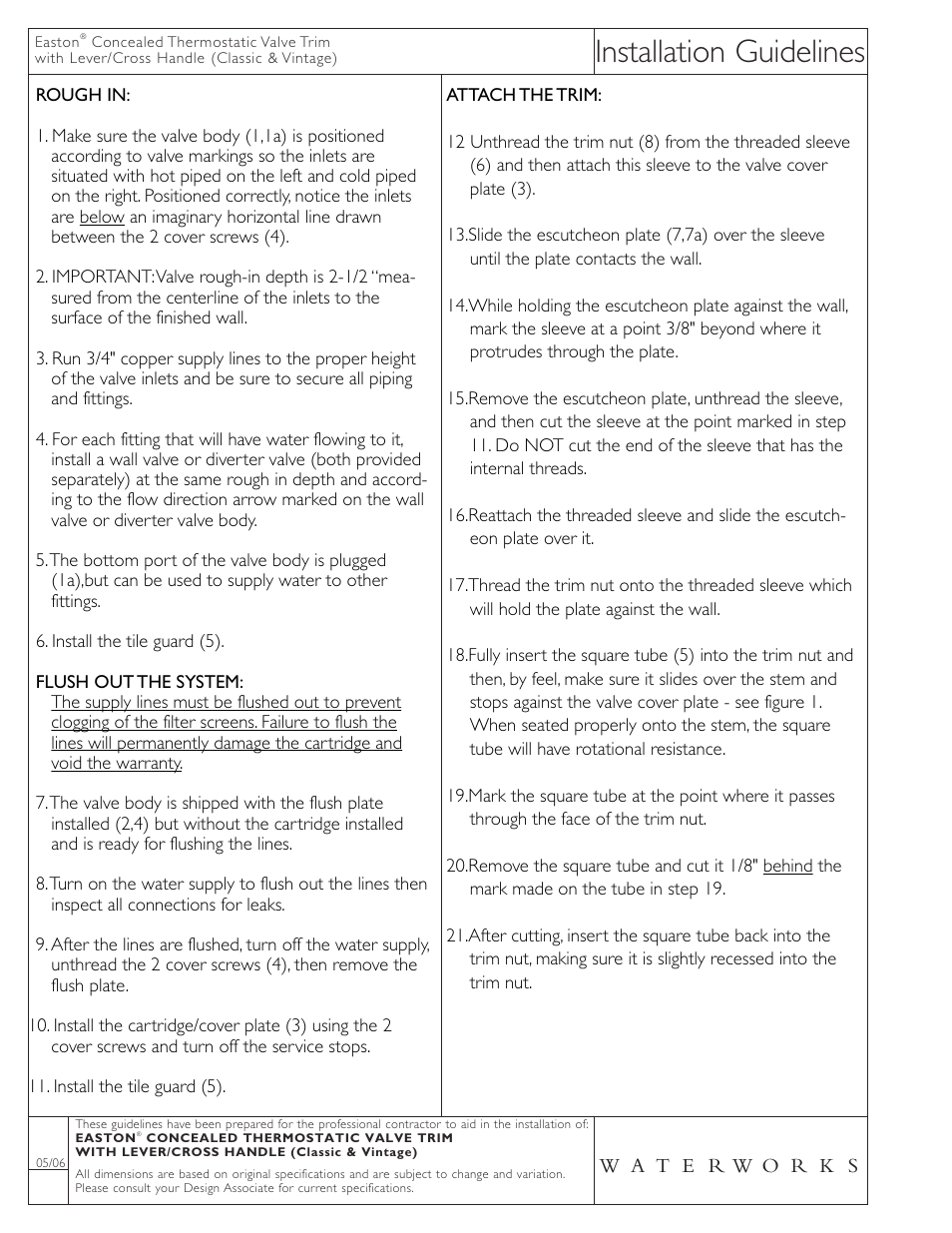 Installation guidelines | Waterworks Easton Vintage Thermostatic Control Valve Trim with Metal Lever Handles User Manual | Page 2 / 4